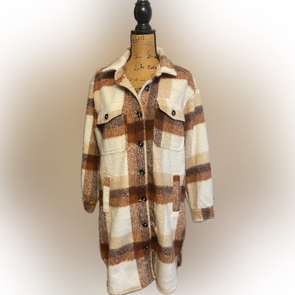NWT Maurice’s Sz M Blend of Brown & Cream Tones Plaid Women’s Jacket - Picture 2 of 12